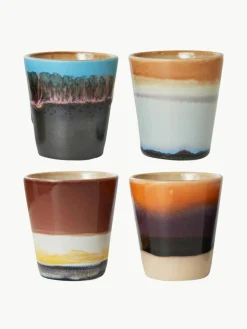 Handbeschilderde keramische espressokopjes 70's met reactief glazuur, set van 4