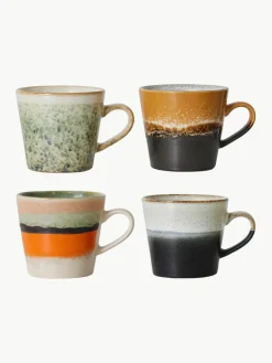 Handbeschilderde keramische mokken 70's met reactief glazuur, set van 4