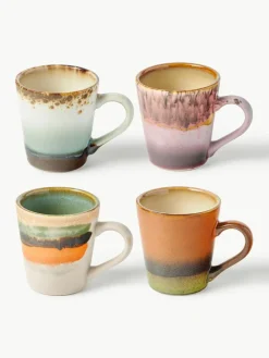 Handbeschilderde keramische espresso kopjes 70's met reactief glazuur, set van 4