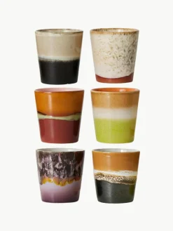 Handbeschilderde keramische bekers 70's met reactief glazuur, set van 6