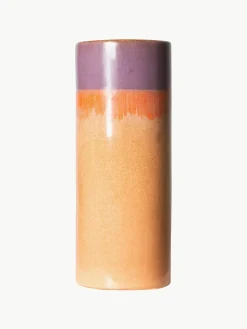 Handbeschilderde keramische vaas 70's met reactief glazuur, H 19 cm