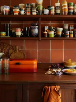 Handbeschilderde keramische bekers 70's met reactief glazuur, set van 6