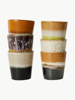 Handbeschilderde keramische bekers 70's met reactief glazuur, set van 6