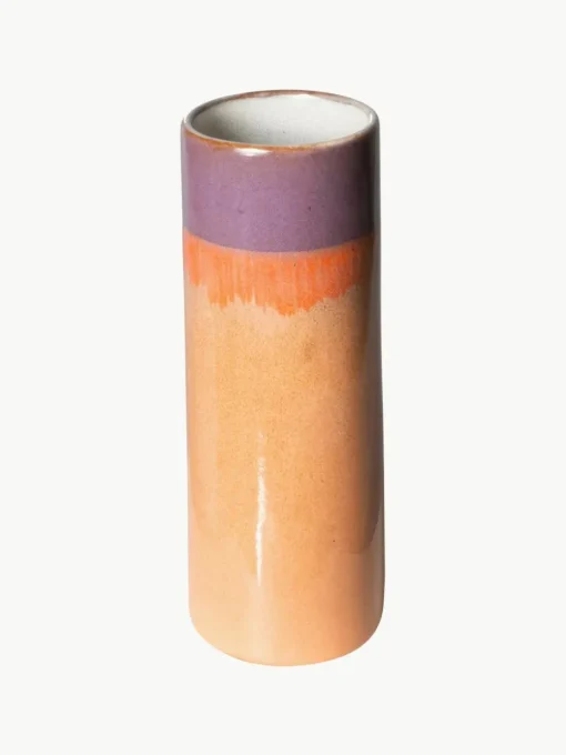 Handbeschilderde keramische vaas 70's met reactief glazuur, H 19 cm