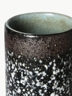 Handbeschilderde keramische vaas 70's met reactief glazuur, H 19 cm