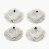 Handbeschilderde koffiekopjes Undressed met schoteltjes en lepels, set van 4