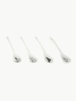 Handbeschilderde koffiekopjes Undressed met schoteltjes en lepels, set van 4