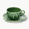 Handbeschilderde kopjes Cabbage met schoteltjes, 4 stuks