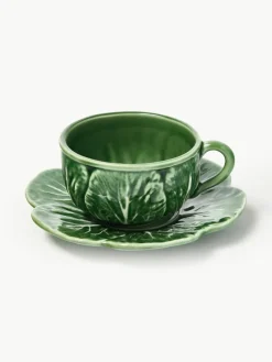 Handbeschilderde kopjes Cabbage met schoteltjes, 4 stuks