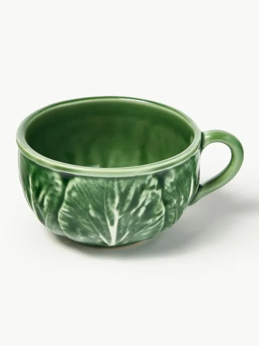 Handbeschilderde kopjes Cabbage met schoteltjes, 4 stuks