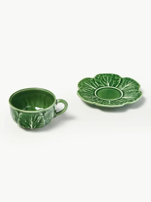 Handbeschilderde kopjes Cabbage met schoteltjes, 4 stuks