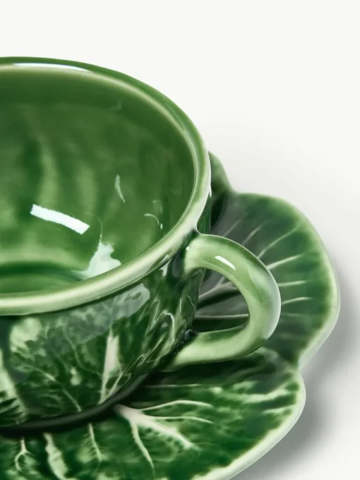 Handbeschilderde kopjes Cabbage met schoteltjes, 4 stuks