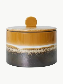 Handbeschilderde opbergpot 70's met reactief glazuur
