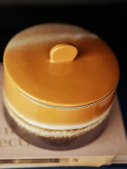 Handbeschilderde opbergpot 70's met reactief glazuur