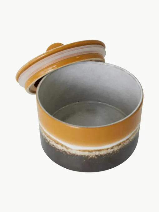 Handbeschilderde opbergpot 70's met reactief glazuur