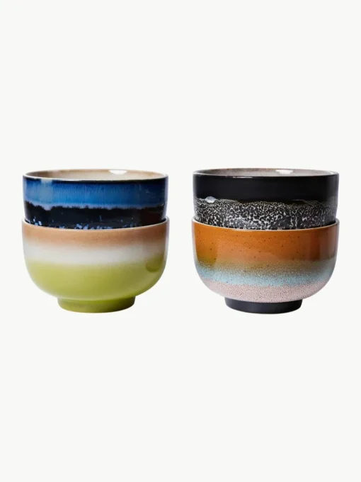Handbeschilderde schalen 70's van keramiek, 4-delig