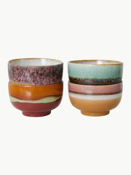 Handbeschilderde schalen 70's van keramiek, 4-delig