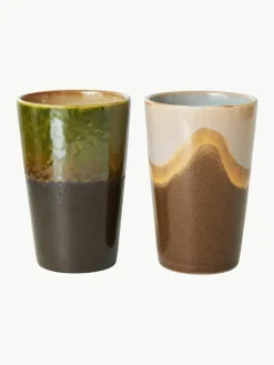Handbeschilderde XL keramische bekers 70's, 2-delig