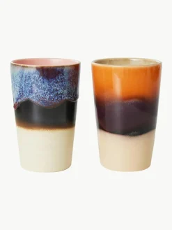 Handbeschilderde XL keramische bekers 70's, 2-delig