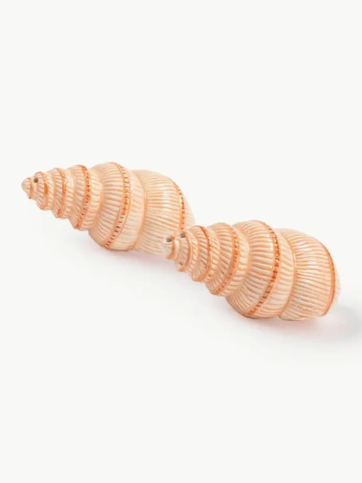 Handbeschilderde zout- & peperstrooier Shell van dolomiet, 2-delig