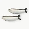 Handbeschilderde zout- & peperstrooier Sardine van dolomiet, 2-delig