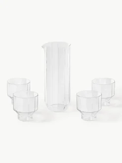 Handgeblazen waterkaraf met Angoli glazen, set van 5