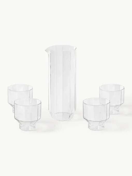 Handgeblazen waterkaraf met Angoli glazen, set van 5