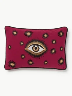 Handgeborduurde katoenen kussenhoes Eye