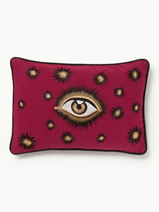 Handgeborduurde katoenen kussenhoes Eye