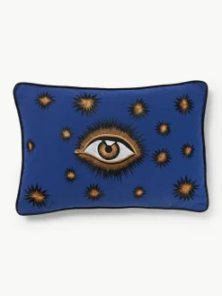 Handgeborduurde Katoenen kussenhoes Eye