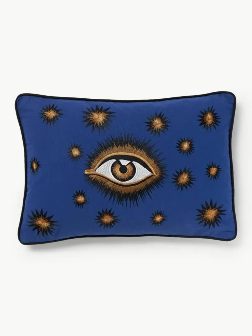Handgeborduurde Katoenen kussenhoes Eye
