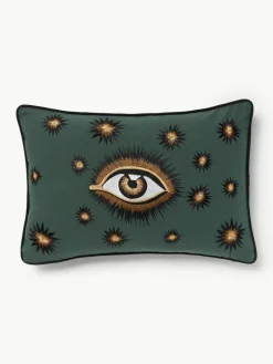 Handgeborduurde katoenen kussenhoes Eye