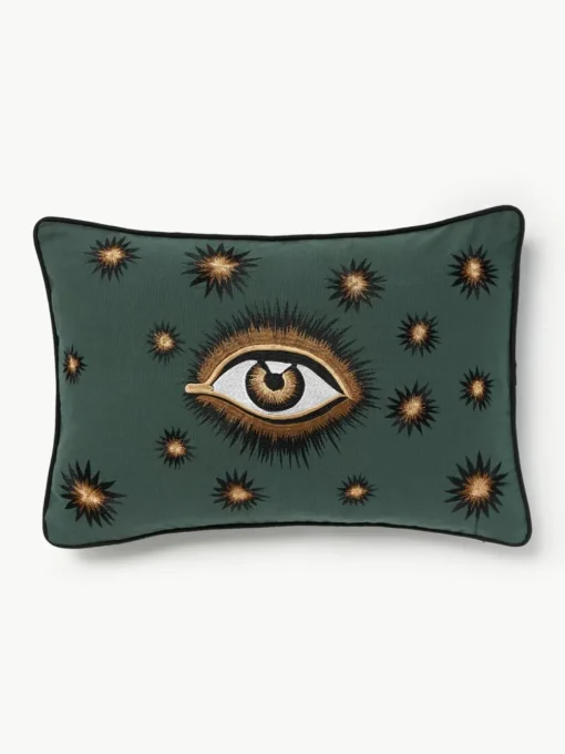 Handgeborduurde katoenen kussenhoes Eye