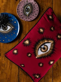 Handgeborduurde katoenen kussenhoes Eye