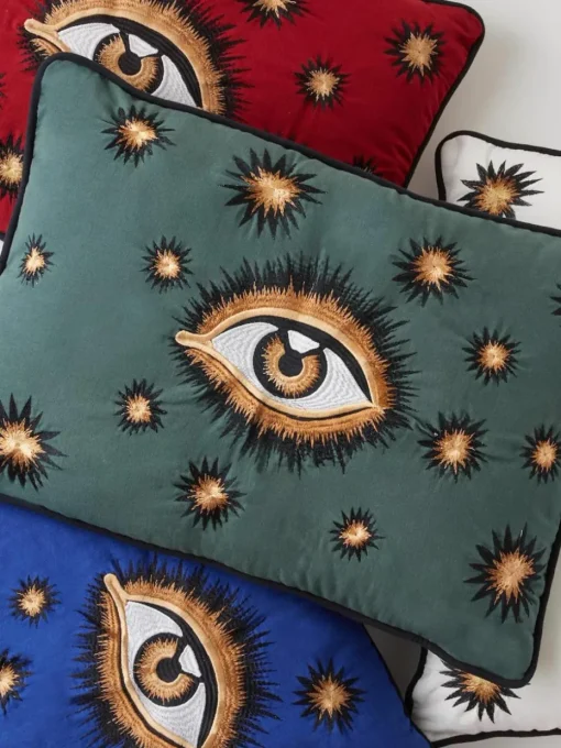 Handgeborduurde katoenen kussenhoes Eye