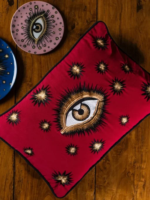 Handgeborduurde katoenen kussenhoes Eye