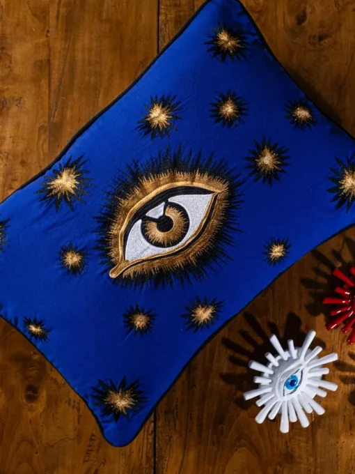 Handgeborduurde Katoenen kussenhoes Eye