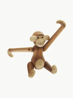 Handgemaakt decoratief object Monkey van teakhout, H 10 cm