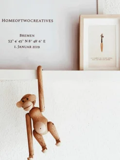 Handgemaakt decoratief object Monkey van teakhout, H 10 cm