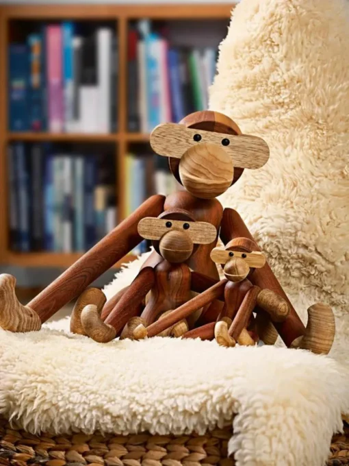 Handgemaakt decoratief object Monkey van teakhout, H 19 cm