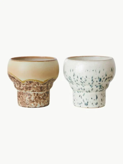 Handgemaakte bekers 70's van keramiek, set van 2