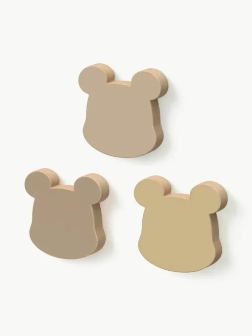 Handgemaakte beukenhouten wandhaken Beer, set van 3