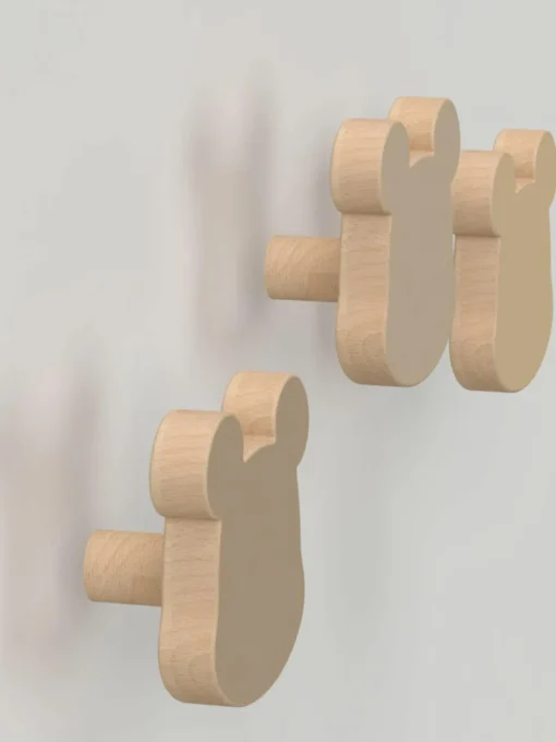 Handgemaakte beukenhouten wandhaken Beer, set van 3