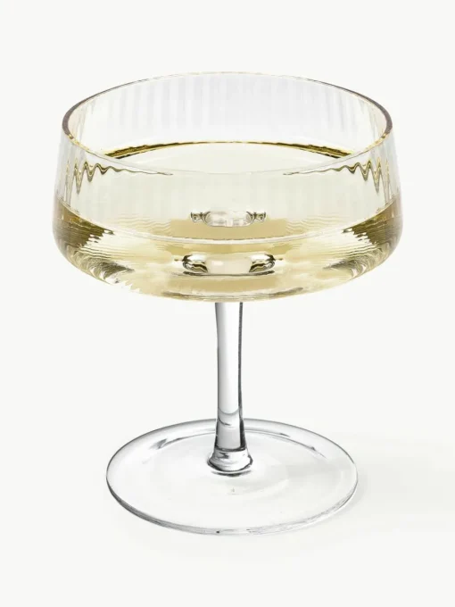 Handgemaakte champagneglazen Cami met groefstructuur, 4 stuks