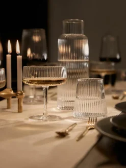 Handgemaakte champagneglazen Cami met groefstructuur, 4 stuks