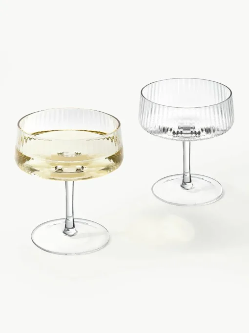 Handgemaakte champagneglazen Cami met groefstructuur, 4 stuks