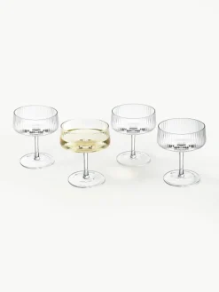 Handgemaakte champagneglazen Cami met groefstructuur, 4 stuks