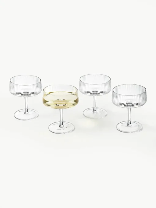 Handgemaakte champagneglazen Cami met groefstructuur, 4 stuks