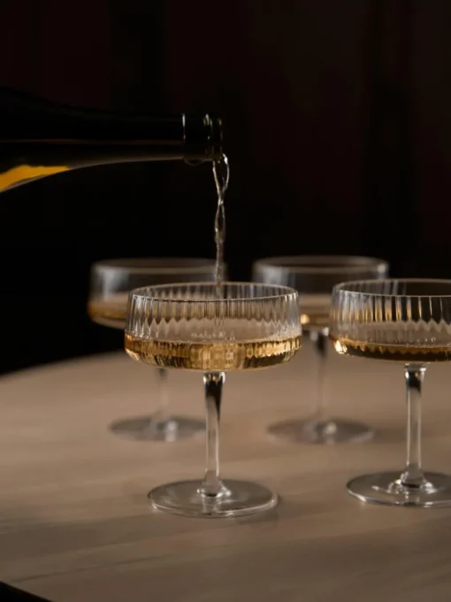 Handgemaakte champagneglazen Cami met groefstructuur, 4 stuks