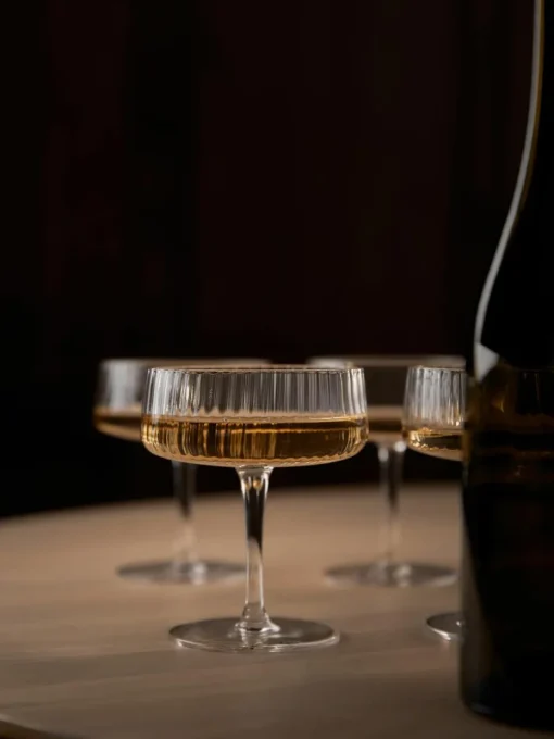 Handgemaakte champagneglazen Cami met groefstructuur, 4 stuks